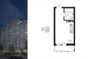 Студия квартира, вторичка, 23м2, 3/14 этаж