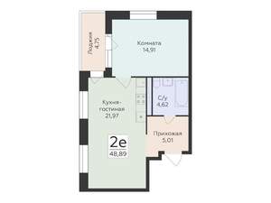 2-к квартира, строящийся дом, 49м2, 2/12 этаж