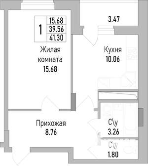 1-к квартира, строящийся дом, 42м2, 1/18 этаж