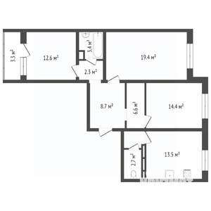 3-к квартира, вторичка, 72м2, 19/19 этаж