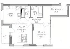 2-к квартира, строящийся дом, 55м2, 11/25 этаж
