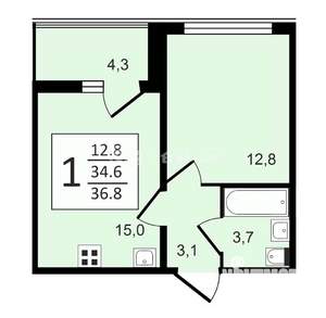 1-к квартира, строящийся дом, 37м2, 11/17 этаж