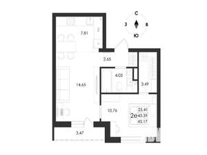 2-к квартира, вторичка, 45м2, 3/17 этаж