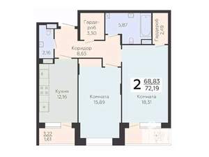 2-к квартира, вторичка, 72м2, 8/24 этаж