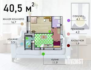 1-к квартира, строящийся дом, 41м2, 1/15 этаж