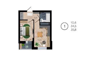 1-к квартира, вторичка, 36м2, 6/21 этаж