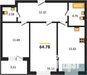 2-к квартира, вторичка, 65м2, 2/18 этаж