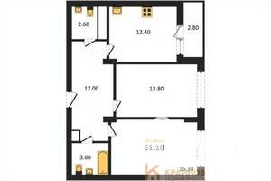 2-к квартира, вторичка, 61м2, 9/13 этаж