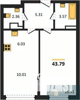 1-к квартира, вторичка, 44м2, 10/18 этаж