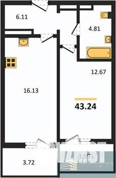 1-к квартира, вторичка, 43м2, 8/18 этаж