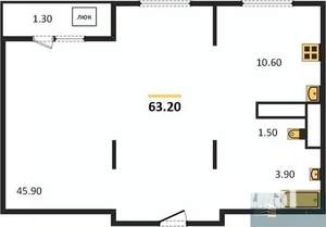 1-к квартира, вторичка, 63м2, 20/21 этаж