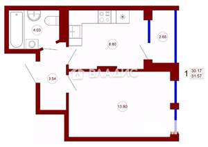1-к квартира, вторичка, 30м2, 14/21 этаж