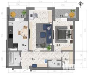 2-к квартира, строящийся дом, 59м2, 2/18 этаж