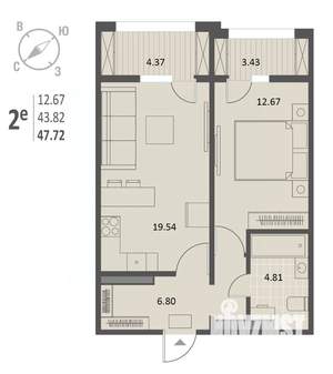 1-к квартира, вторичка, 48м2, 17/18 этаж