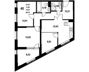 4-к квартира, вторичка, 76м2, 1/21 этаж