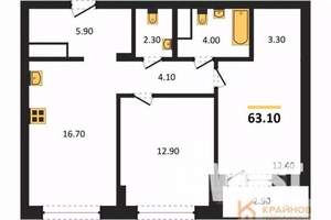 2-к квартира, вторичка, 63м2, 2/13 этаж