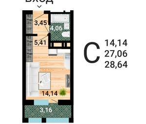 Студия квартира, строящийся дом, 30м2, 17/31 этаж