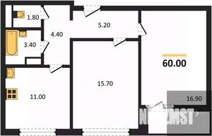 2-к квартира, вторичка, 60м2, 5/20 этаж
