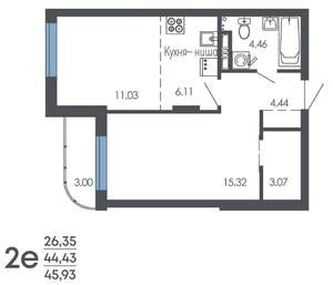 2-к квартира, строящийся дом, 46м2, 5/9 этаж