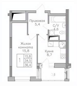 1-к квартира, строящийся дом, 36м2, 16/25 этаж