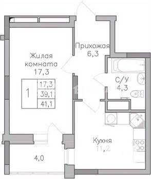 1-к квартира, строящийся дом, 41м2, 11/25 этаж