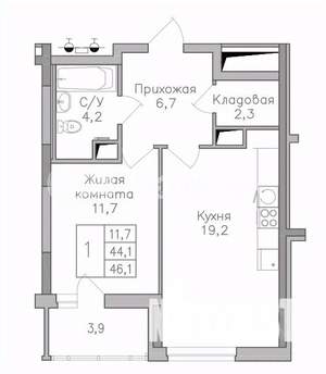 1-к квартира, строящийся дом, 47м2, 1/25 этаж