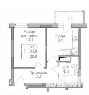 1-к квартира, строящийся дом, 36м2, 7/25 этаж