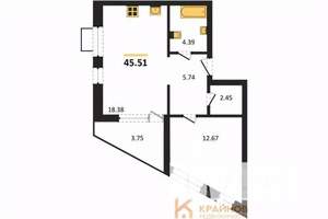 1-к квартира, вторичка, 46м2, 15/21 этаж