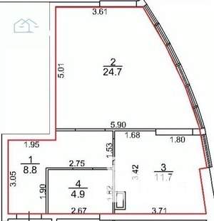 1-к квартира, вторичка, 50м2, 3/17 этаж