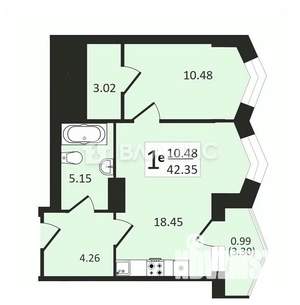 1-к квартира, вторичка, 42м2, 6/25 этаж