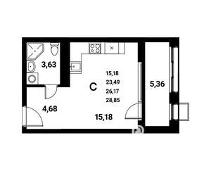 Студия квартира, строящийся дом, 26м2, 3/21 этаж