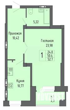 1-к квартира, строящийся дом, 53м2, 12/16 этаж