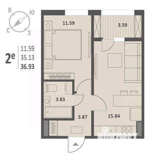1-к квартира, строящийся дом, 37м2, 18/18 этаж