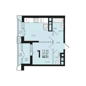 1-к квартира, вторичка, 41м2, 4/12 этаж