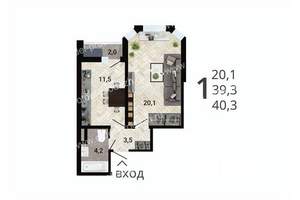 1-к квартира, строящийся дом, 41м2, 13/15 этаж