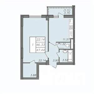 1-к квартира, вторичка, 46м2, 7/13 этаж