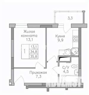 1-к квартира, строящийся дом, 36м2, 23/25 этаж
