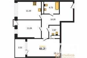 2-к квартира, сданный дом, 61м2, 2/21 этаж