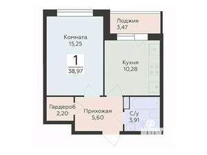 1-к квартира, вторичка, 39м2, 8/14 этаж