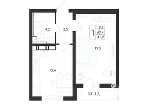 1-к квартира, вторичка, 42м2, 12/17 этаж