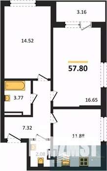 2-к квартира, вторичка, 58м2, 6/24 этаж