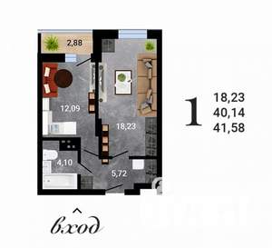 1-к квартира, строящийся дом, 42м2, 8/27 этаж