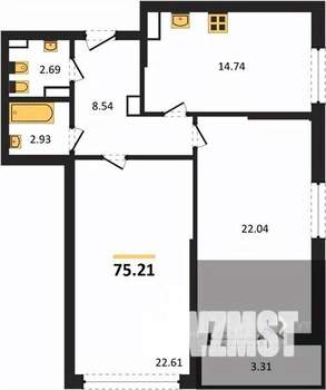 2-к квартира, вторичка, 75м2, 9/23 этаж