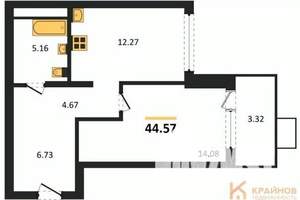 1-к квартира, вторичка, 45м2, 4/21 этаж