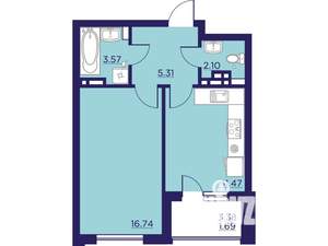 1-к квартира, вторичка, 41м2, 8/18 этаж