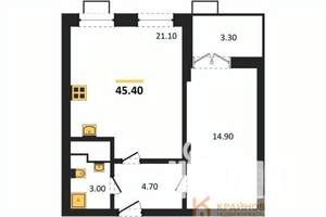 1-к квартира, вторичка, 45м2, 3/15 этаж