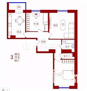 3-к квартира, вторичка, 78м2, 17/22 этаж