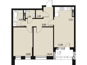 2-к квартира, вторичка, 66м2, 15/20 этаж