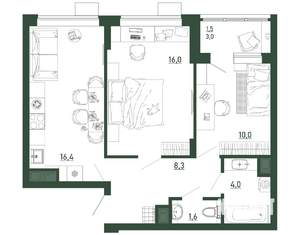 2-к квартира, строящийся дом, 58м2, 6/13 этаж