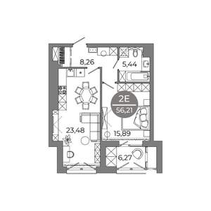 2-к квартира, вторичка, 56м2, 2/9 этаж